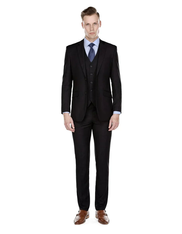 Affordable Groomsmen Suits Mens Smart Slim Vested Funeral Suit Black - AlbertoNardoniStore