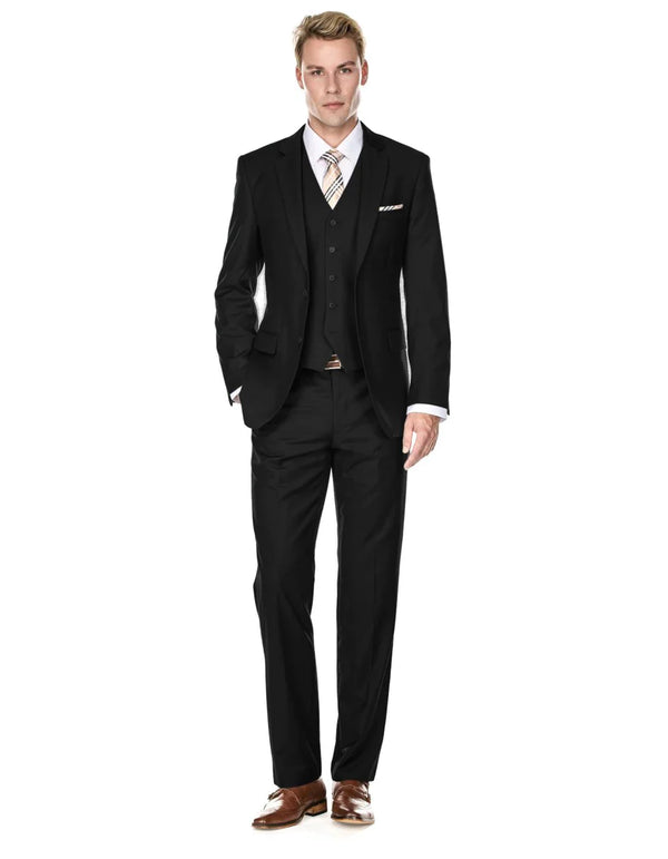 Affordable Groomsmen Suits Mens Vested Smart Modern Fit Suit Black - AlbertoNardoniStore