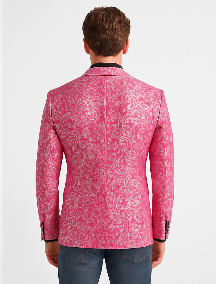Alberto Nardoni Brand Fashion Men's shiny Fuchsia ~ black lapel blazer fashion pink sportcoat