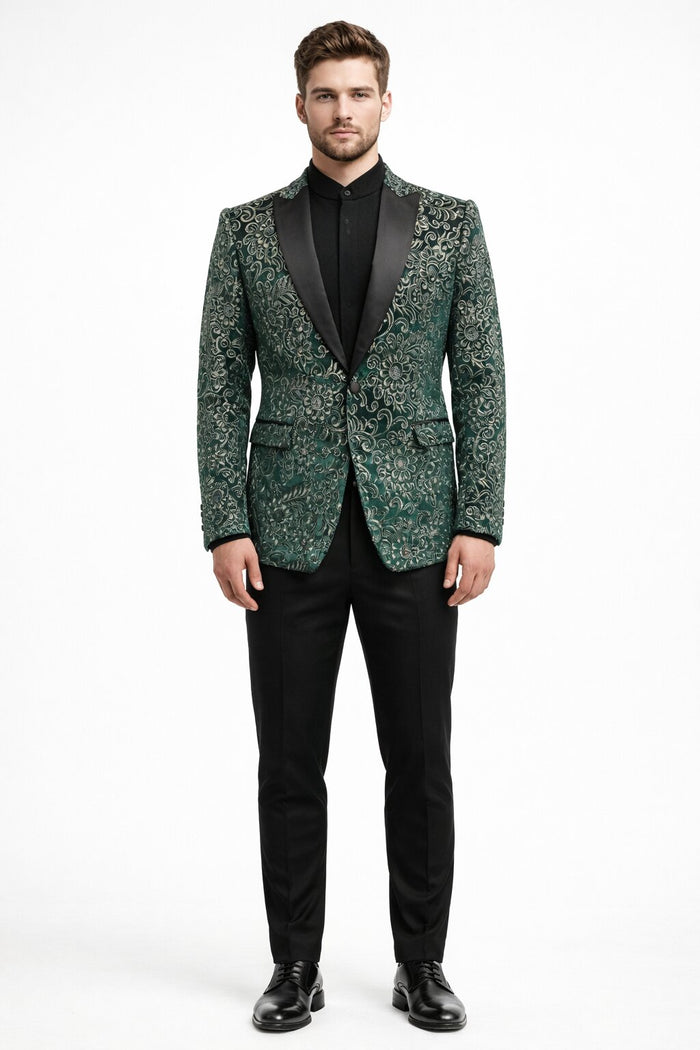 Mens Green Color Paisley Pattern Blazer