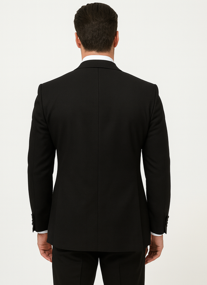 Alberto nardoni Peak lapel super 150s wool tuxedo with double breasted vest flat front pants 1 button style