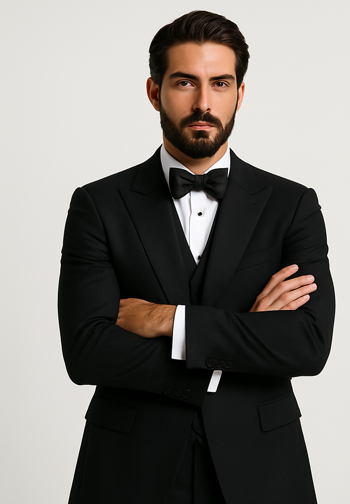 Alberto nardoni Peak lapel super 150s wool tuxedo with double breasted vest flat front pants 1 button style