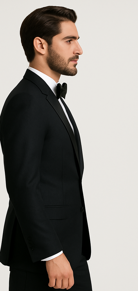 Alberto nardoni Peak lapel super 150s wool tuxedo with double breasted vest flat front pants 1 button style