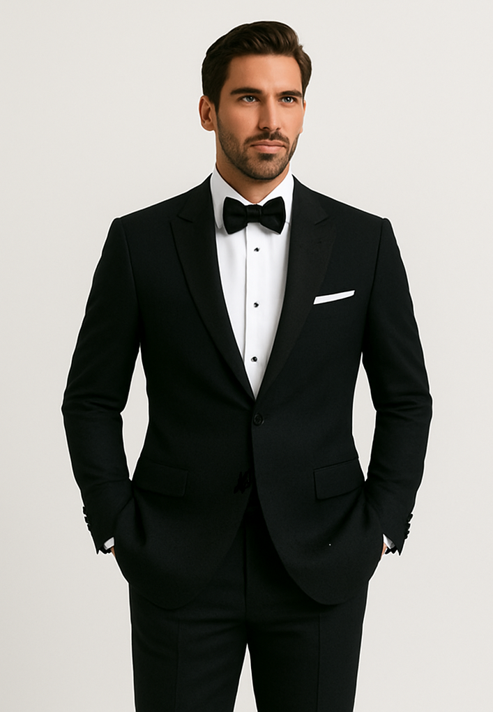 Alberto nardoni Peak lapel super 150s wool tuxedo with double breasted vest flat front pants 1 button style