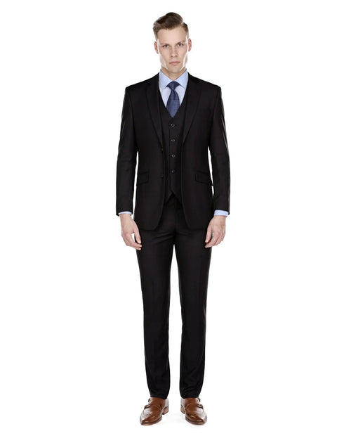 All Black Groomsmen suit Mens Slim Fit Vested Suit Black - AlbertoNardoniStore