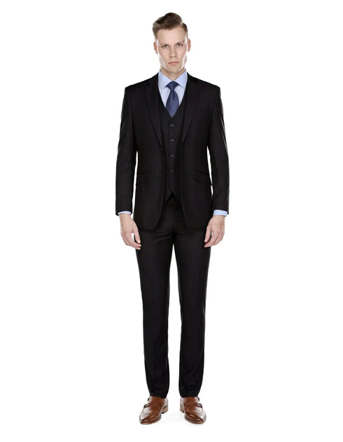 All Black Groomsmen suit Mens Smart Slim Vested Suit Black - AlbertoNardoniStore