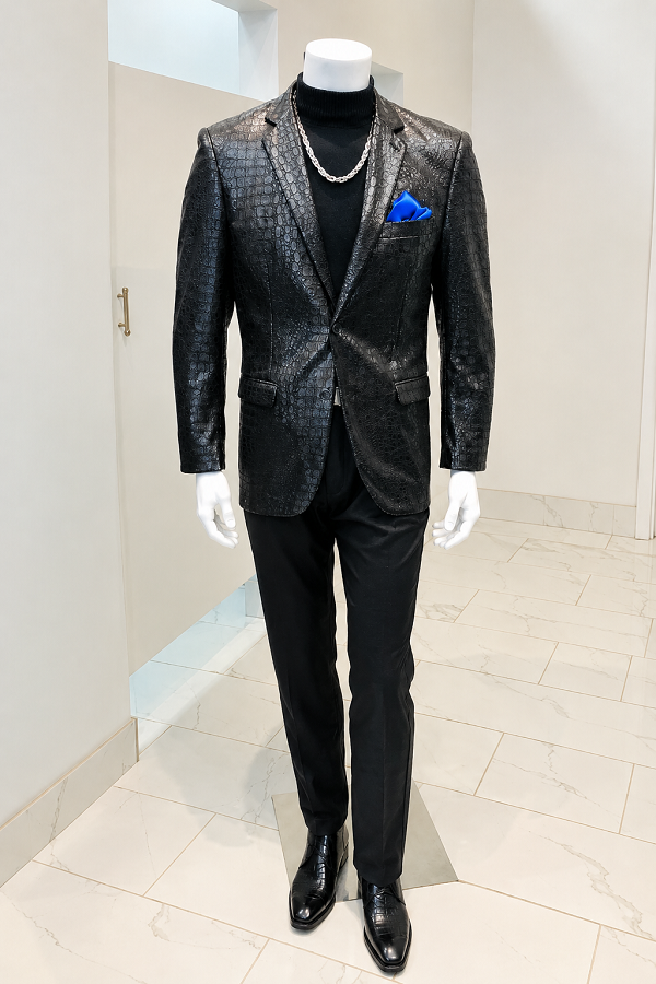 Alligator Print Sport Coat (Black)
