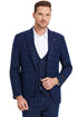 "Men's Navy  Windowpane Plaid Suit - One Button Peak Lapel Vested"