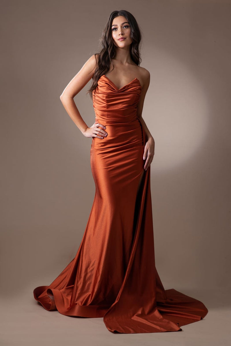 Strapless Lycra Side Cape Long Evening Prom Gown