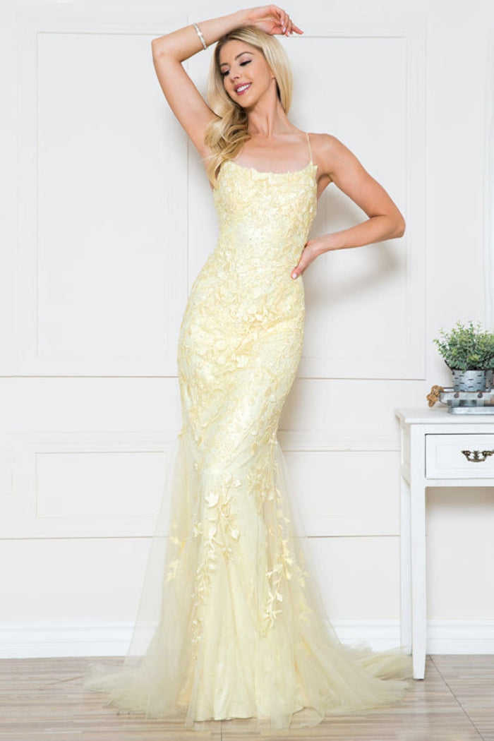 Amelia Couture 799 Embroidered Sweep Train Long Prom Evening Gown