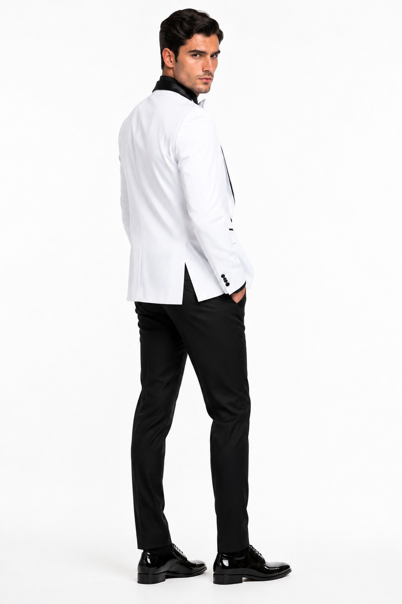 White Slim Fit Tuxedo 3 Piece with Satin Shawl Collar Vest