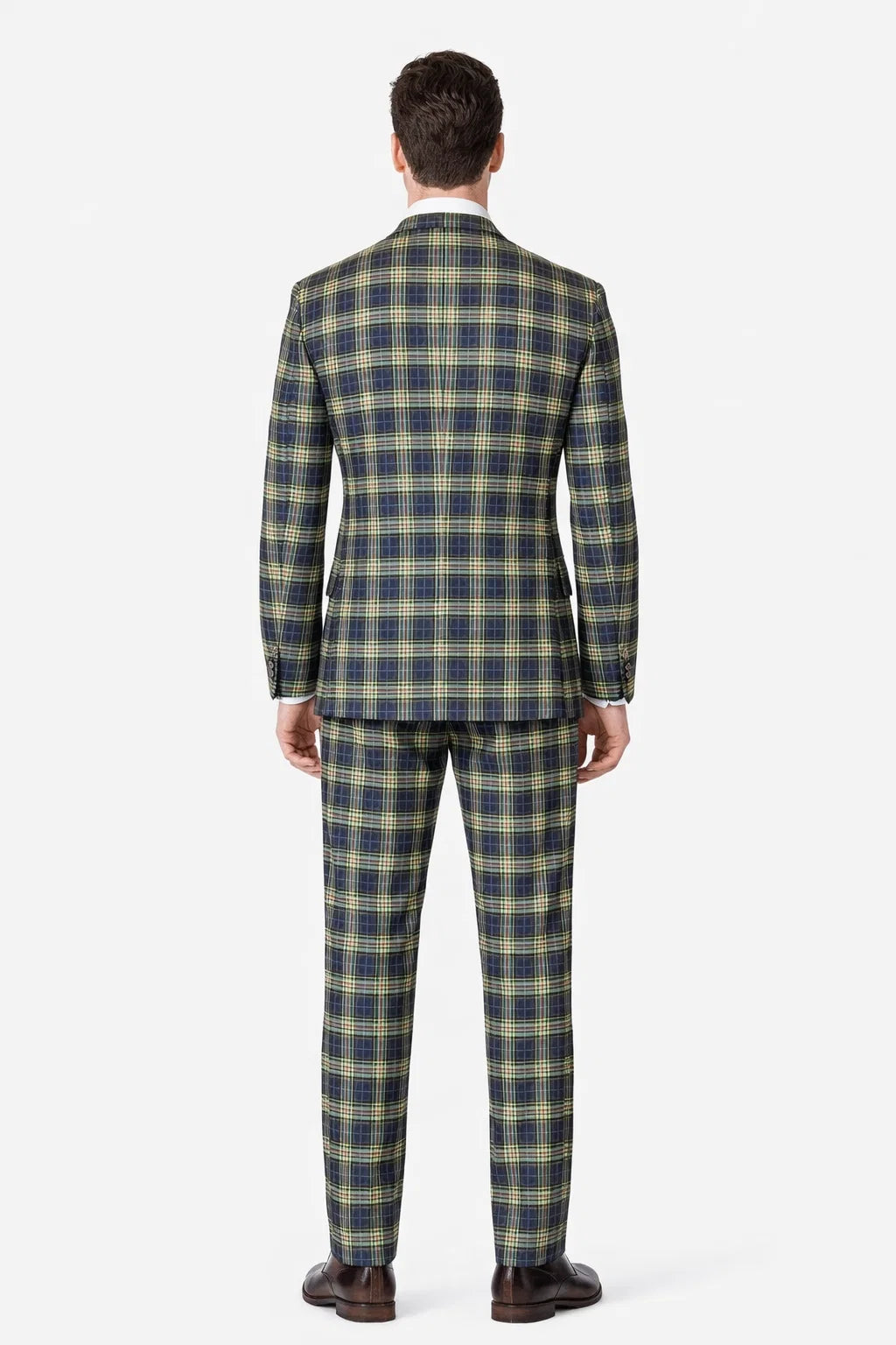 Statement Men’s 3-Piece Plaid Wool Suit – 100% Wool Modern Fit with Wide Peak Lapel