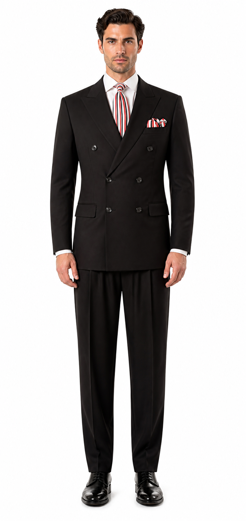 Apollo King Men’s Navy Blue 2 Piece Double Breasted Suit, Pleated Pants Formal Business Wedding Suit