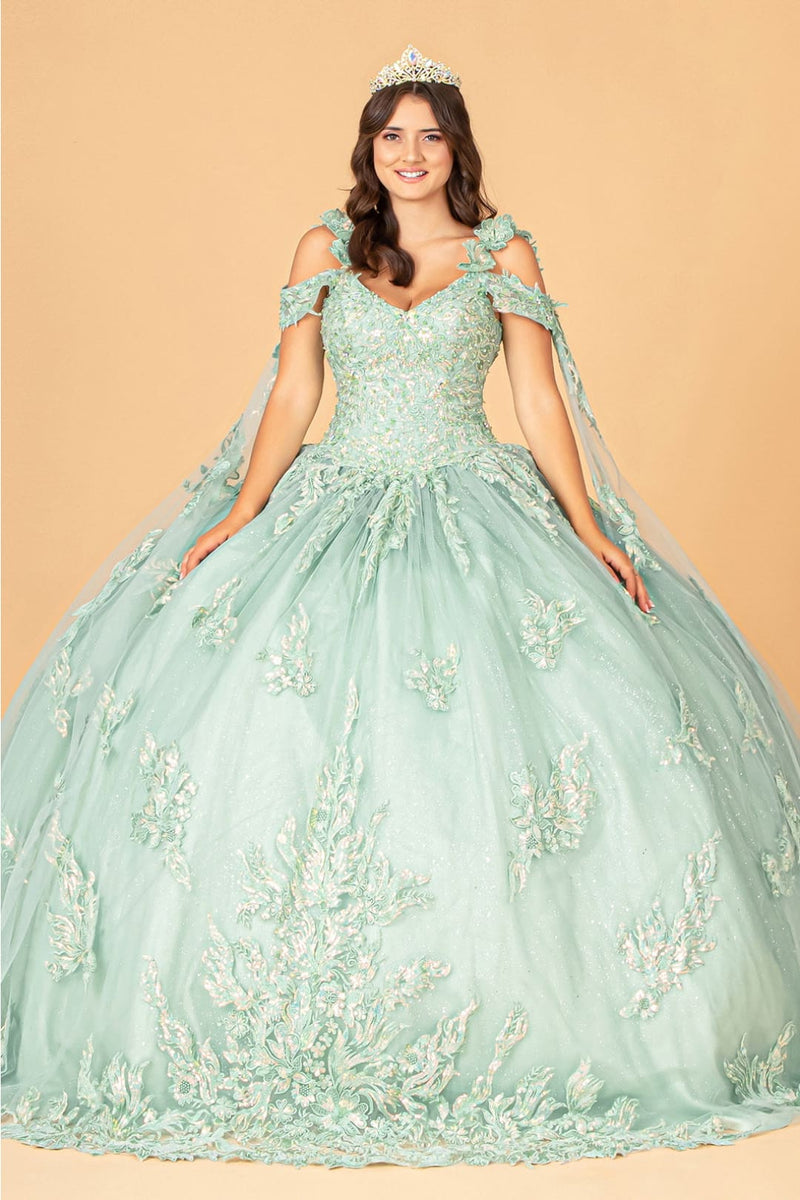 Applique Cape Sleeve Gown by Elizabeth KGL3099
