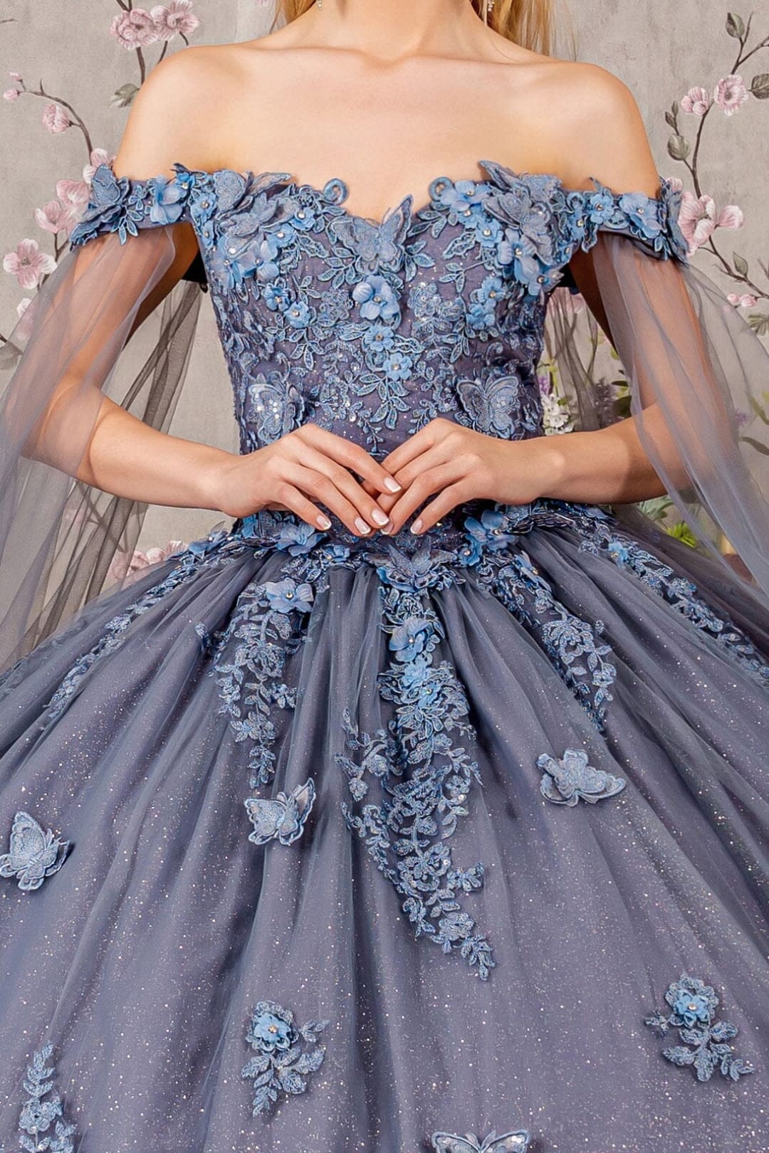 Applique Cape Sleeve Gown by Elizabeth KGL3181