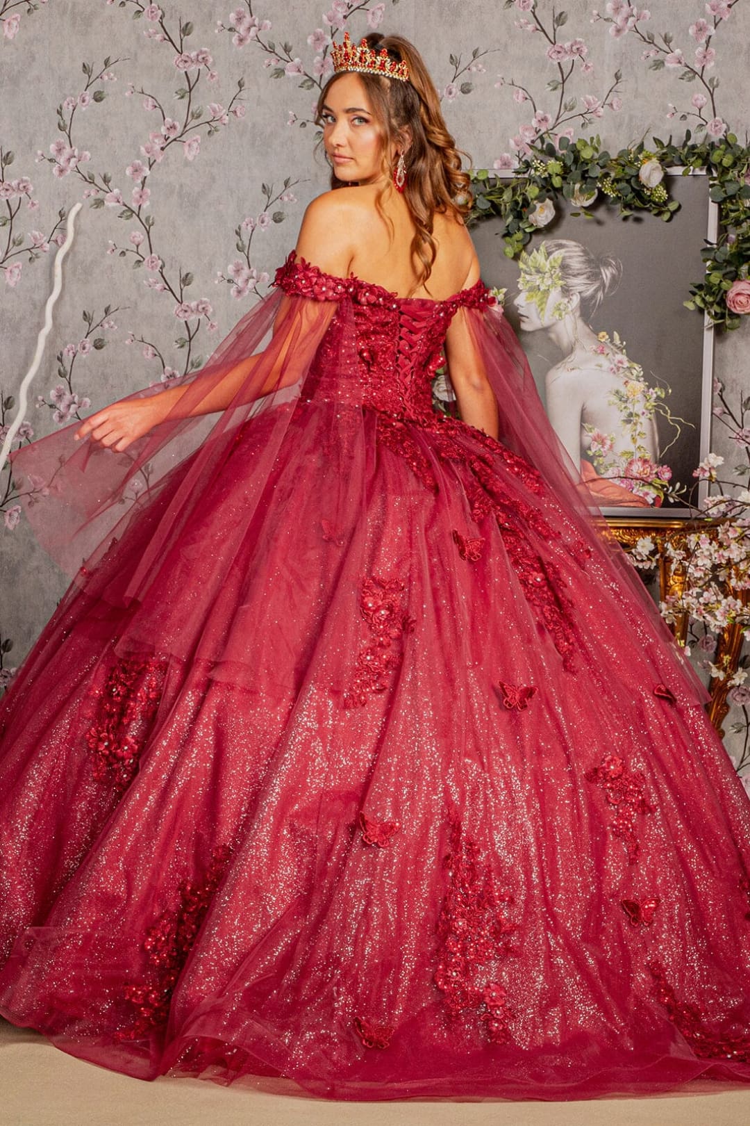 Applique Cape Sleeve Gown by Elizabeth KGL3181