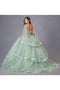 Applique Cape Sleeve Tiered Ball Gown by Juliet JT1466H