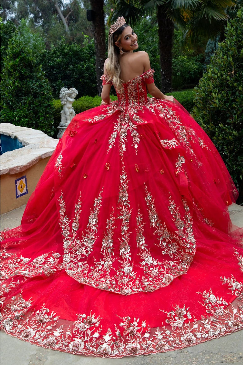 Red And Gold Quinceanera Dresses | Ball Gown by GL3522