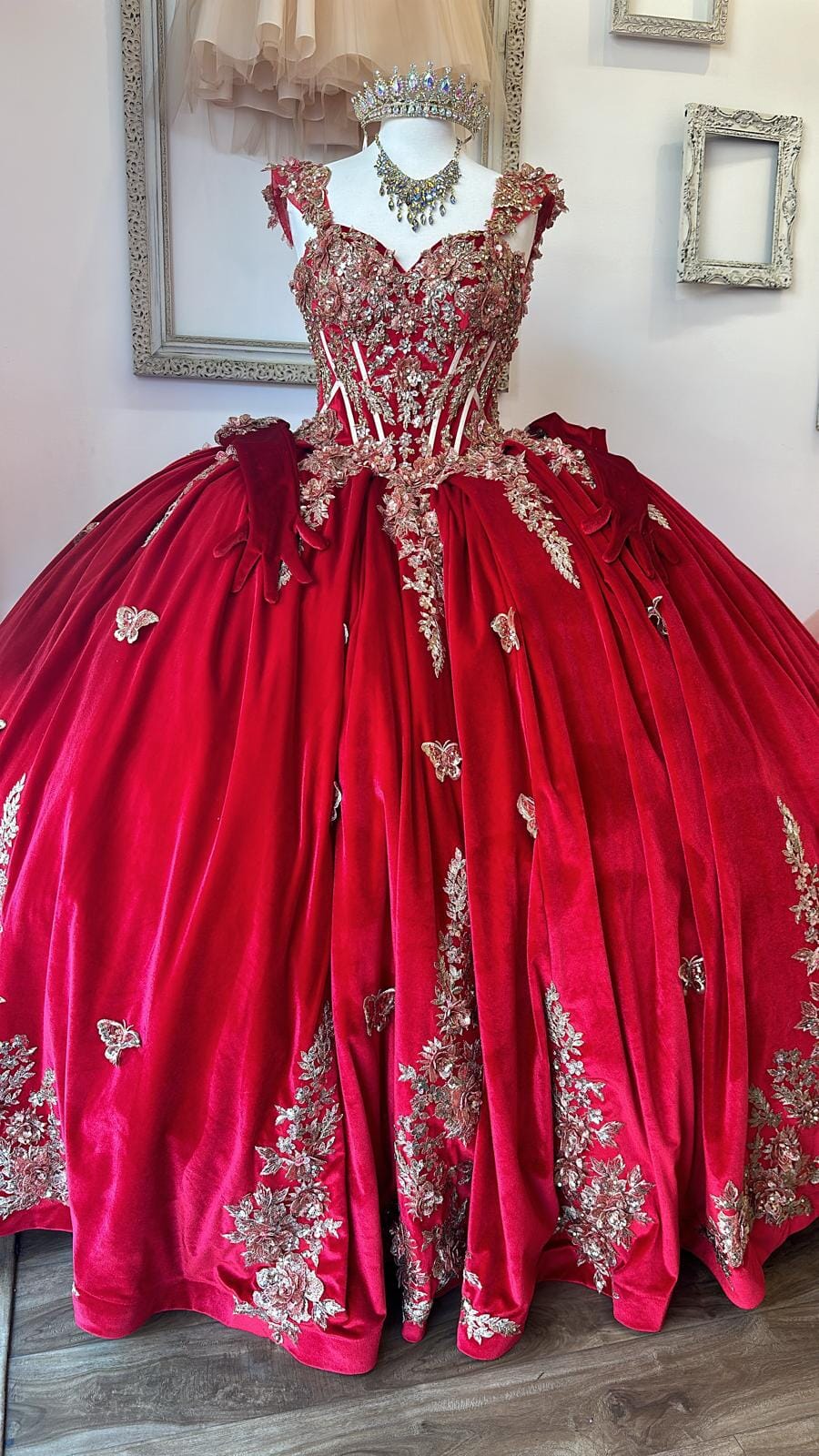 Applique Sweetheart Velvet Ball Gown by Bella Princess PQ1038