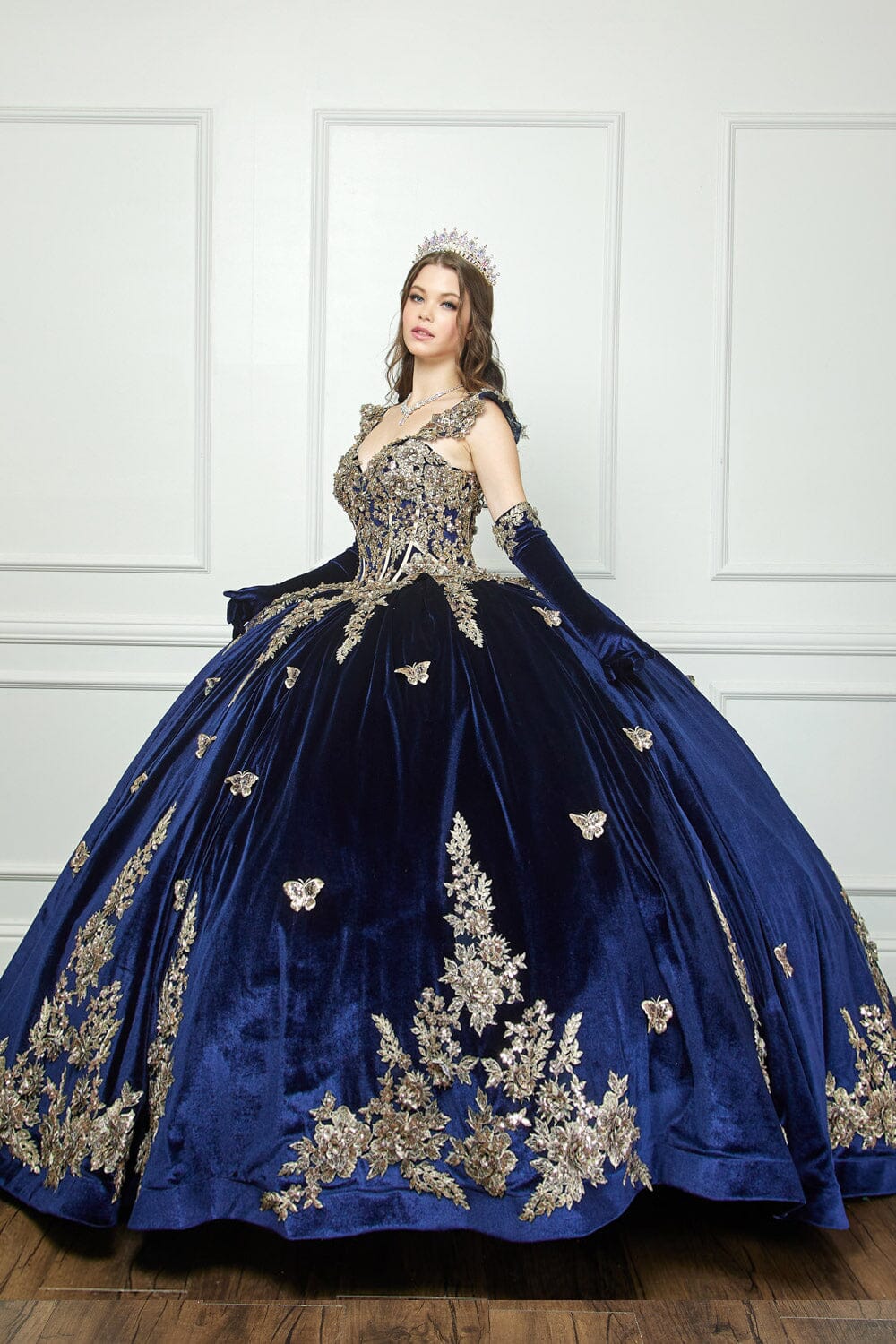 Applique Sweetheart Velvet Ball Gown by Bella Princess PQ1038