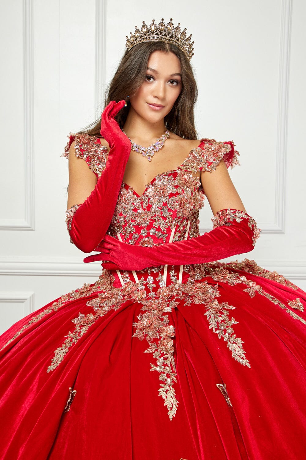 Applique Sweetheart Velvet Ball Gown by Bella Princess PQ1038