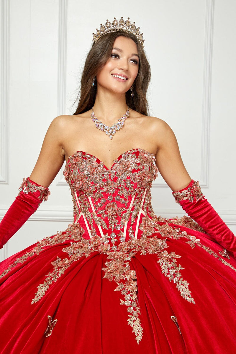 Applique Sweetheart Velvet Ball Gown by Bella Princess PQ1038