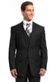 "Black Pinstripe Men's Business Suit - Two Button Vested Style"