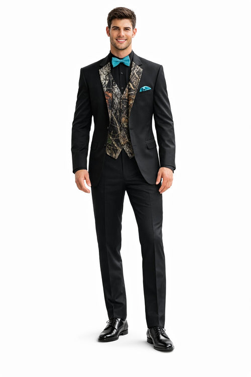 Army Green Tuxedo - Camouflage Patterned - Two Toned Vested Tuxedo