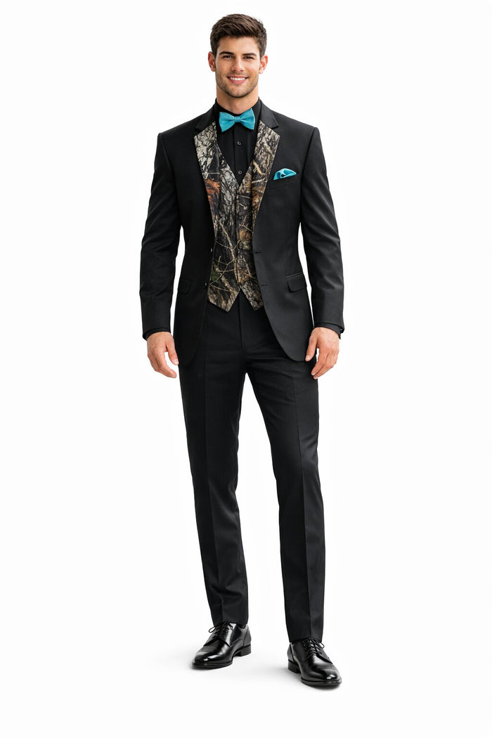 Army Green Tuxedo - Camouflage Patterned - Two Toned Vested Tuxedo