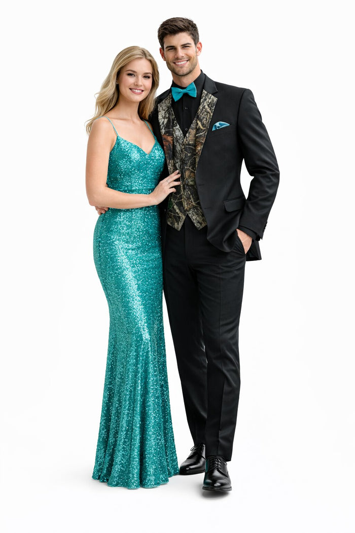 Army Green Tuxedo - Camouflage Patterned - Two Toned Vested Tuxedo