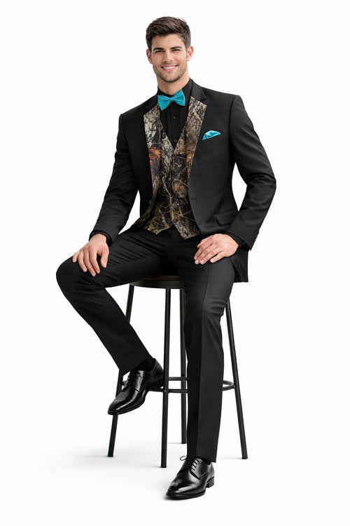 Army Green Tuxedo - Camouflage Patterned - Two Toned Vested Tuxedo
