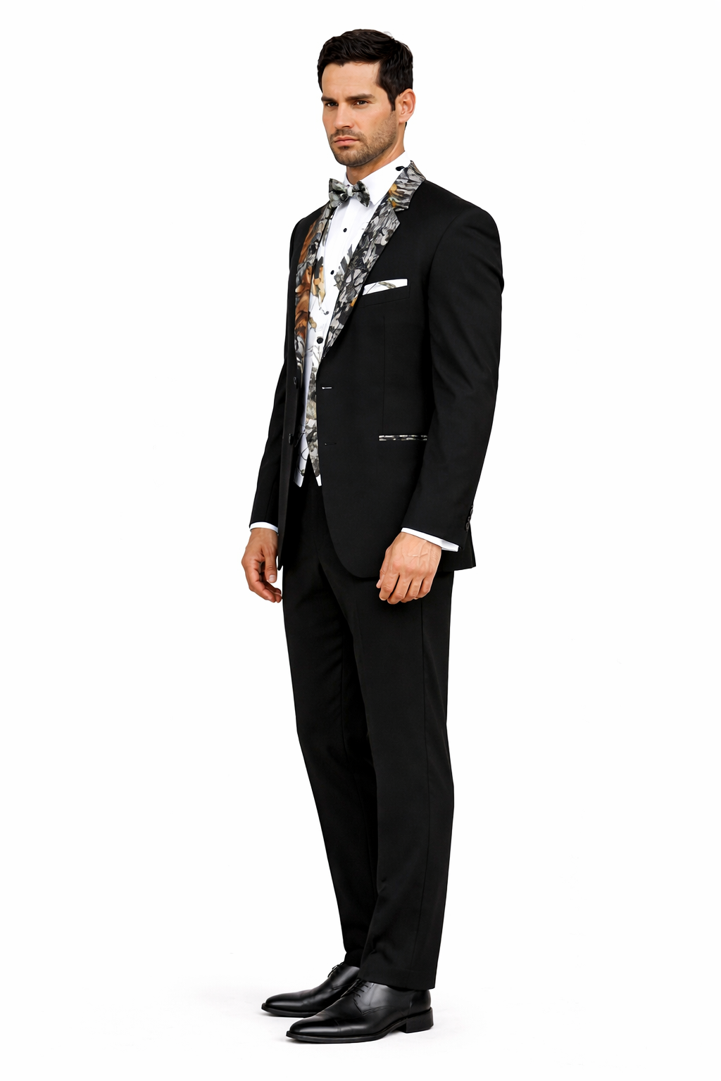 Army Green Tuxedo - Camouflage Patterned - Two Toned Vested Olive Camo Black Modern Fit  Tuxedo