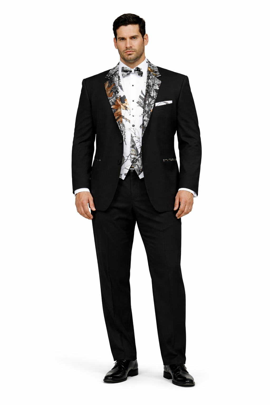 Army Green Tuxedo - Camouflage Patterned - Two Toned Vested Olive Camo Black Modern Fit  Tuxedo