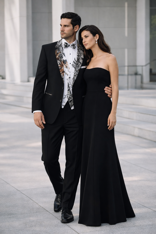 Army Green Tuxedo - Camouflage Patterned - Two Toned Vested Olive Camo Black Modern Fit  Tuxedo