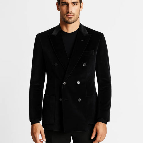 Double Breasted Black Velvet Blazer
