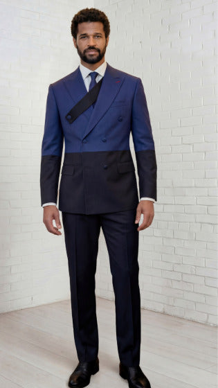 Statement Men’s Two Tone Double Breasted Suit, Modern Fit 2 Piece Wool Formal Wedding Suit