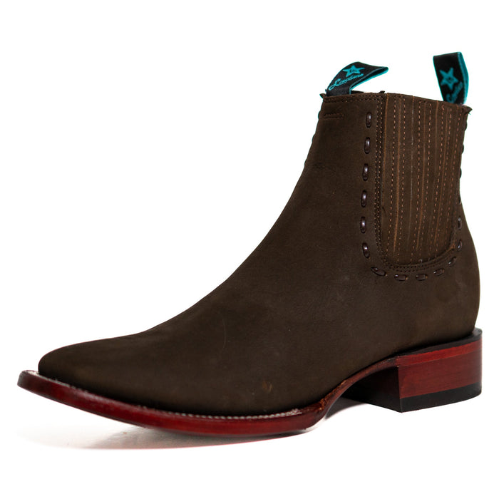 Los Altos Women's Boot Wide Square Toe Nobuck Dark Tabacco Leather Sole - Nobuck Dark Tabacco