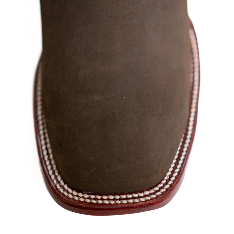 Los Altos Women's Boot Wide Square Toe Nobuck Dark Tabacco Leather Sole - Nobuck Dark Tabacco