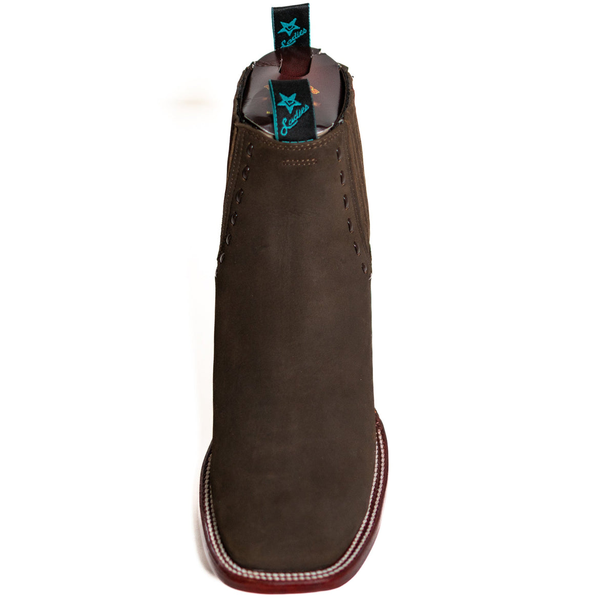 Los Altos Women's Boot Wide Square Toe Nobuck Dark Tabacco Leather Sole - Nobuck Dark Tabacco