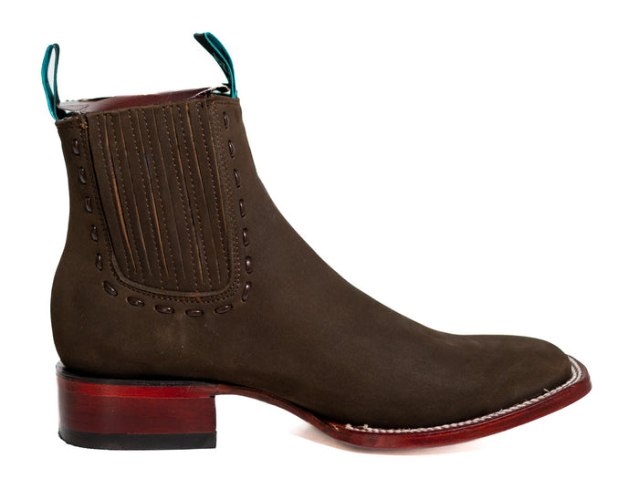 Los Altos Women's Boot Wide Square Toe Nobuck Dark Tabacco Leather Sole - Nobuck Dark Tabacco