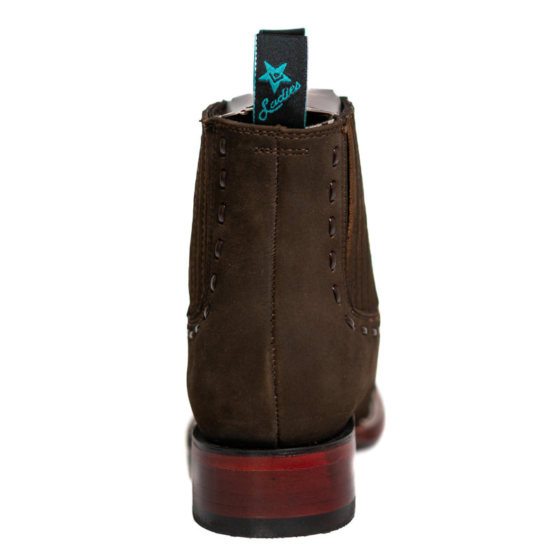 Los Altos Women's Boot Wide Square Toe Nobuck Dark Tabacco Leather Sole - Nobuck Dark Tabacco
