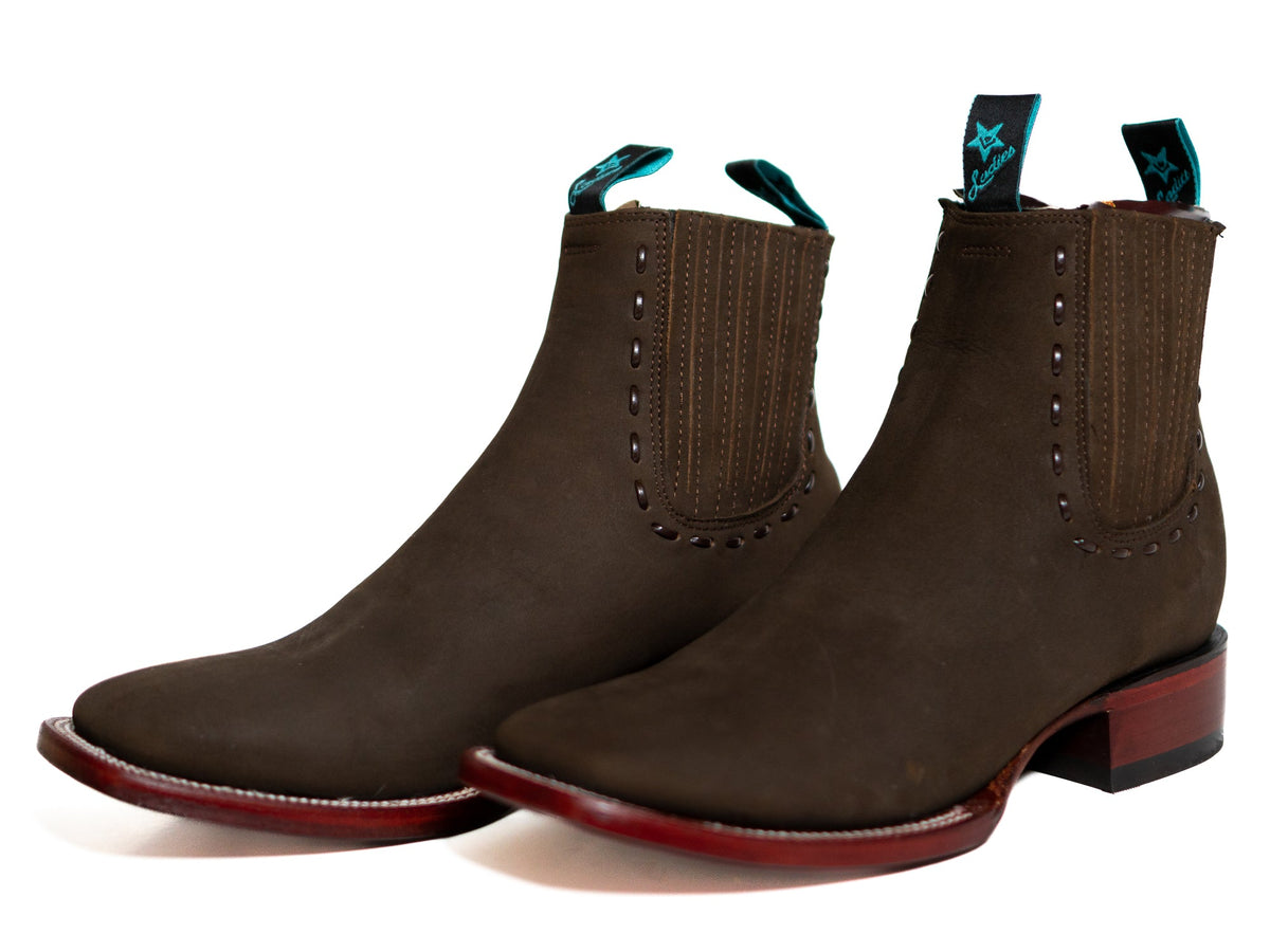 Los Altos Women's Boot Wide Square Toe Nobuck Dark Tabacco Leather Sole - Nobuck Dark Tabacco