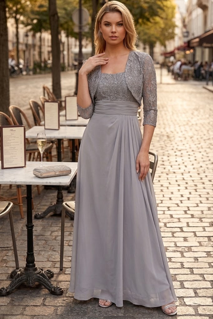 Eva USA 3094 Long Mother Of The Bride Lace Chiffon Jacket Dress