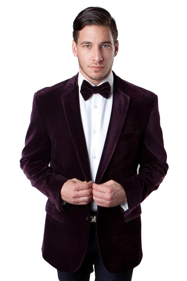 "Burgundy Velvet Blazer for Men - Two Button Classic Style"