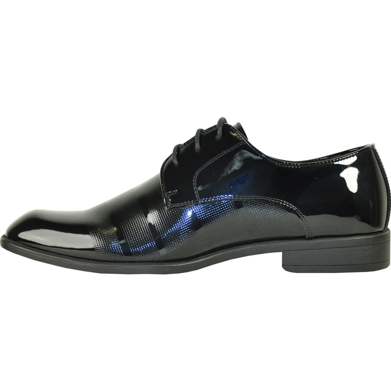 Bravo Mens Classic Patent Textured Tuxedo Oxford Lace Up Dress Shoe in Black