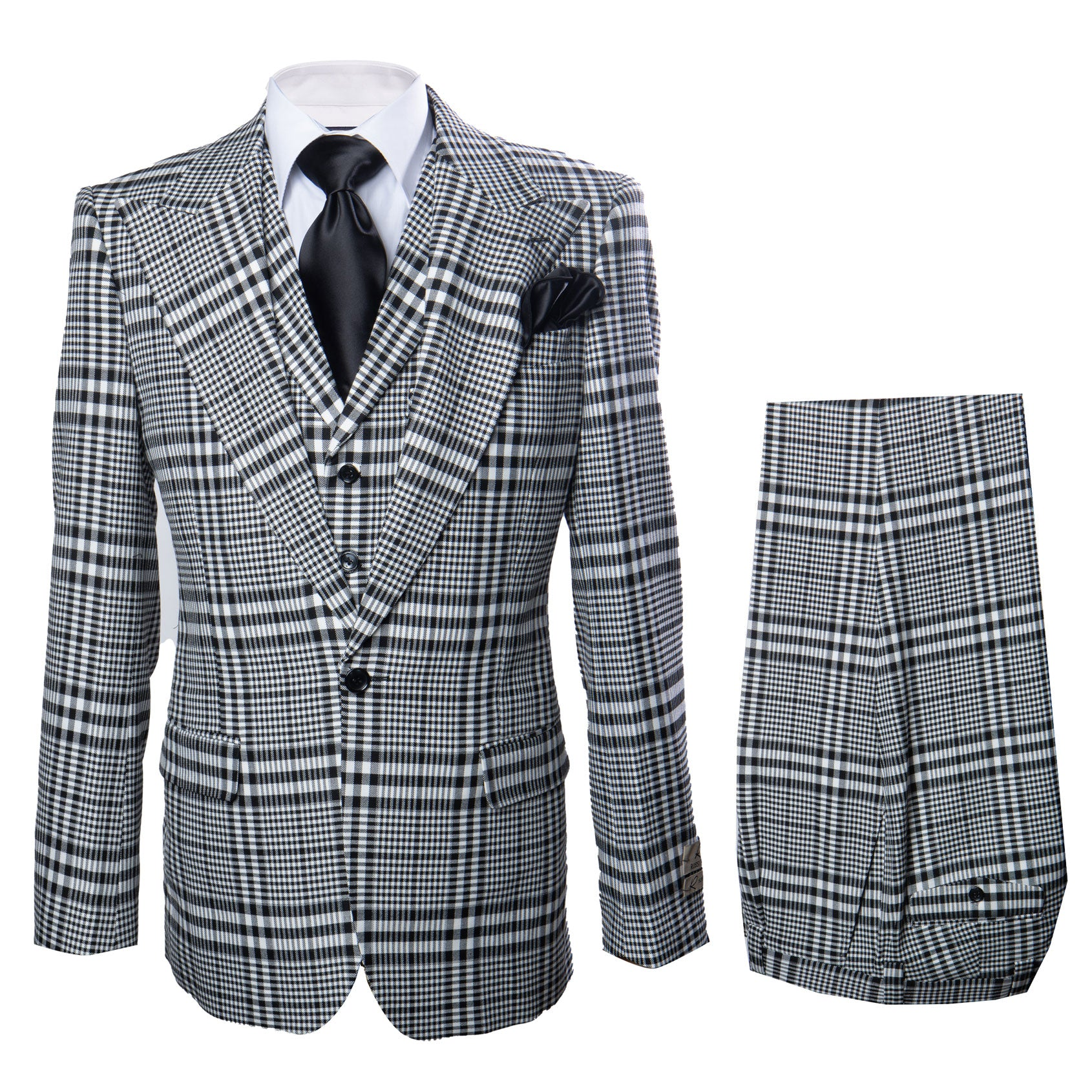 Suits With Baggy Pleated Pants - Wide Leg Pants 100% Wool - Classic Fit in One Button 3 Piece Suit by Rossiman