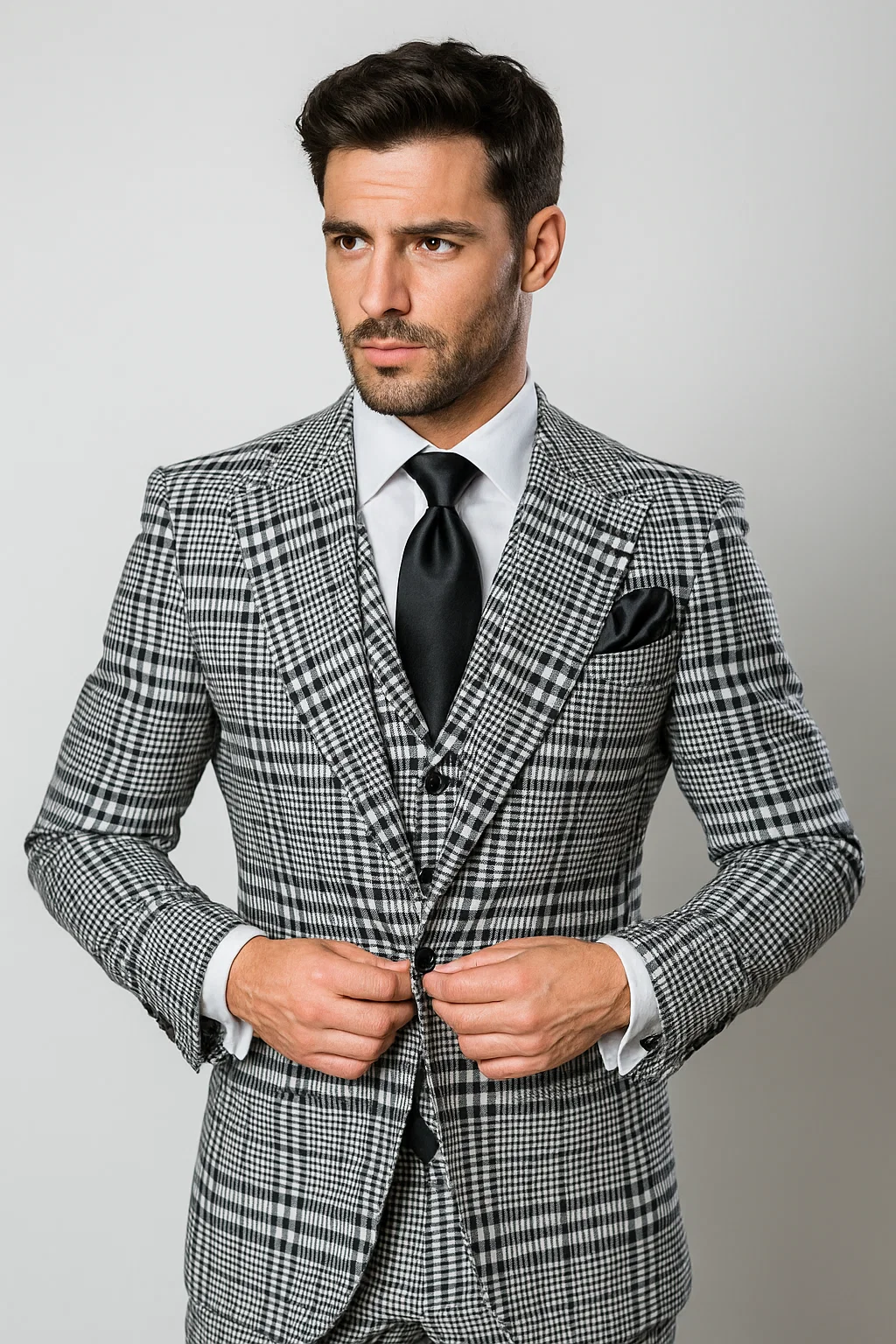 Suits With Baggy Pleated Pants - Wide Leg Pants 100% Wool - Classic Fit in One Button 3 Piece Suit by Rossiman