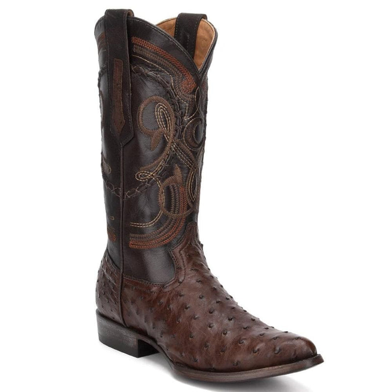 R Toe Cowboy Boots - Round  Toe Cowboy Boots Cuadra Men's Kango Tabaco Ostrich Cowboy Boots R-Toe