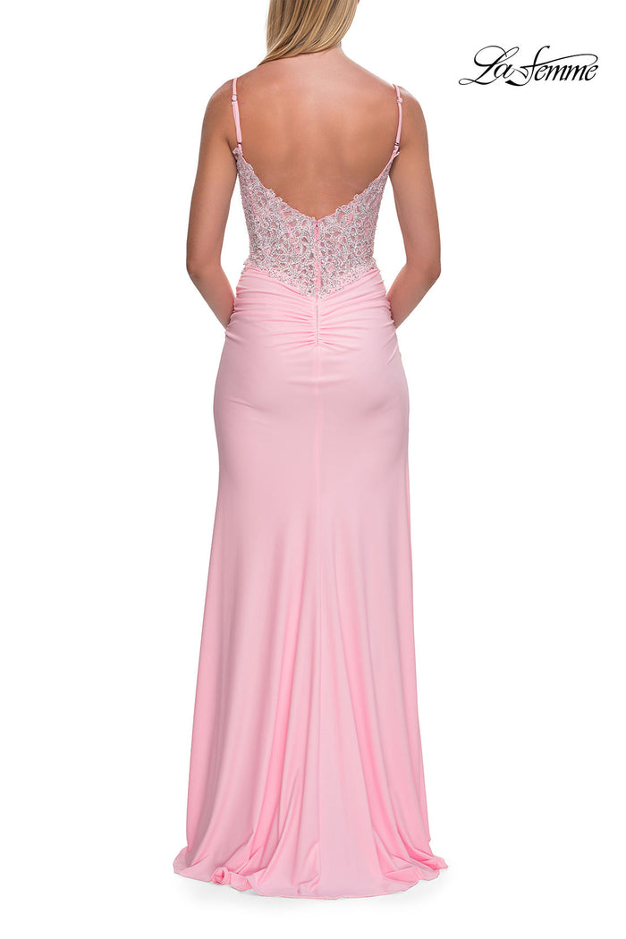 La Femme 33439 Rhinestone Lace V-Neckline Prom Dress