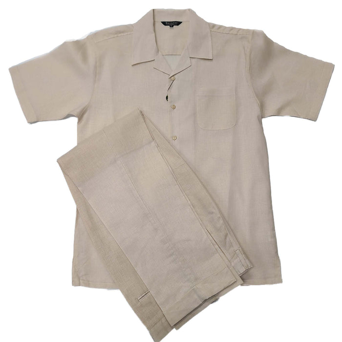 Mens Natural Linen Shirt and Pants Casual Outfit Set
